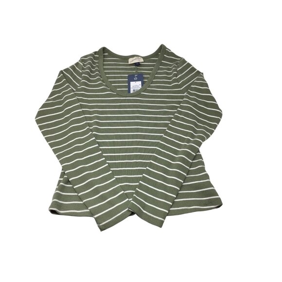 Women's Universal Thread Green and White Striped Long Sleeve Shirt (NWT) - Picture 1 of 8